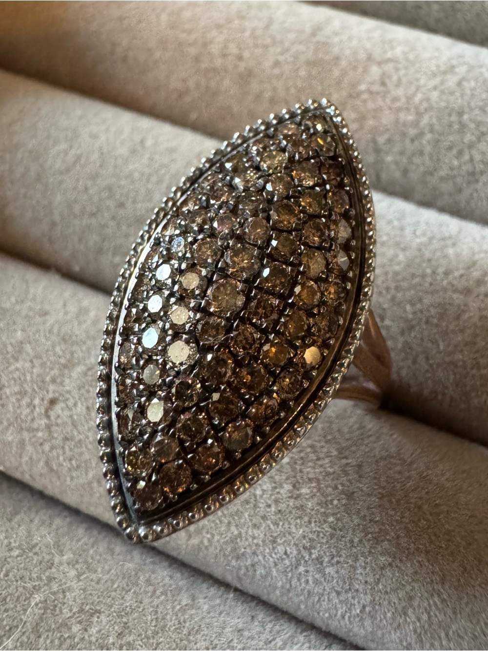 9SQ Champagne Diamond 925 Sterling Silver Statement Ring Size 8